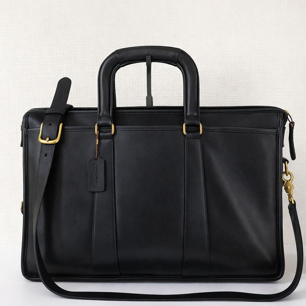 COACH Vintage 5282 Leather Business Bag A4 Black Handmade USA