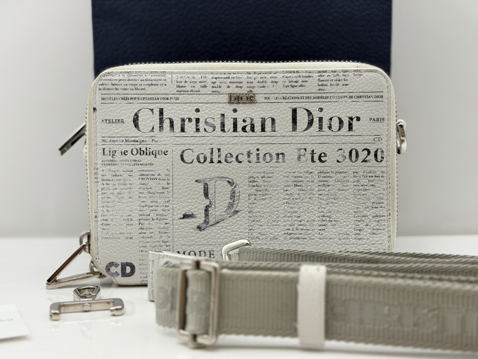 Christian Dior X Daniel Arsham 2019 White Leather Newspaper Bag