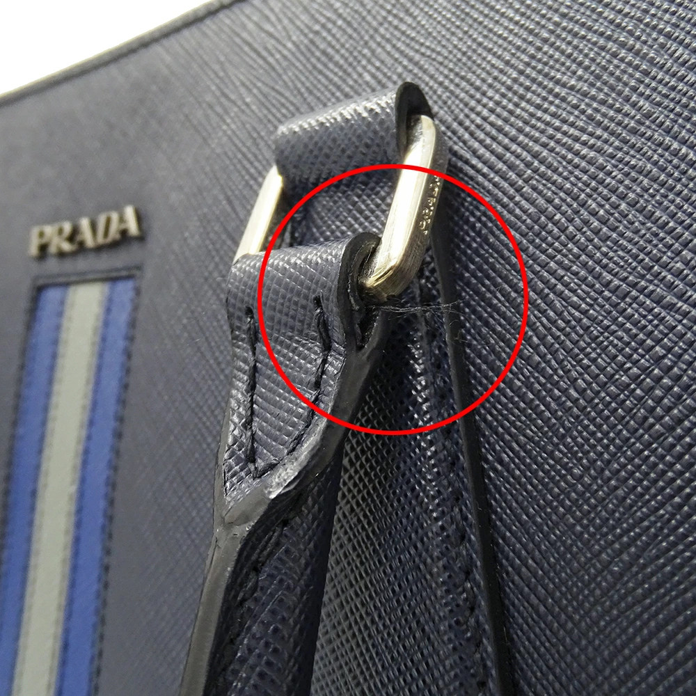PRADA Bag Tote Bag Handbag Saffiano Navy 2Vg083 Logo Used