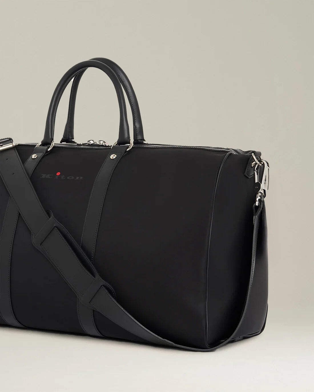 KITON Napoli Black Technical Textile Leather Trimmed Gym Duffle Bag NEW