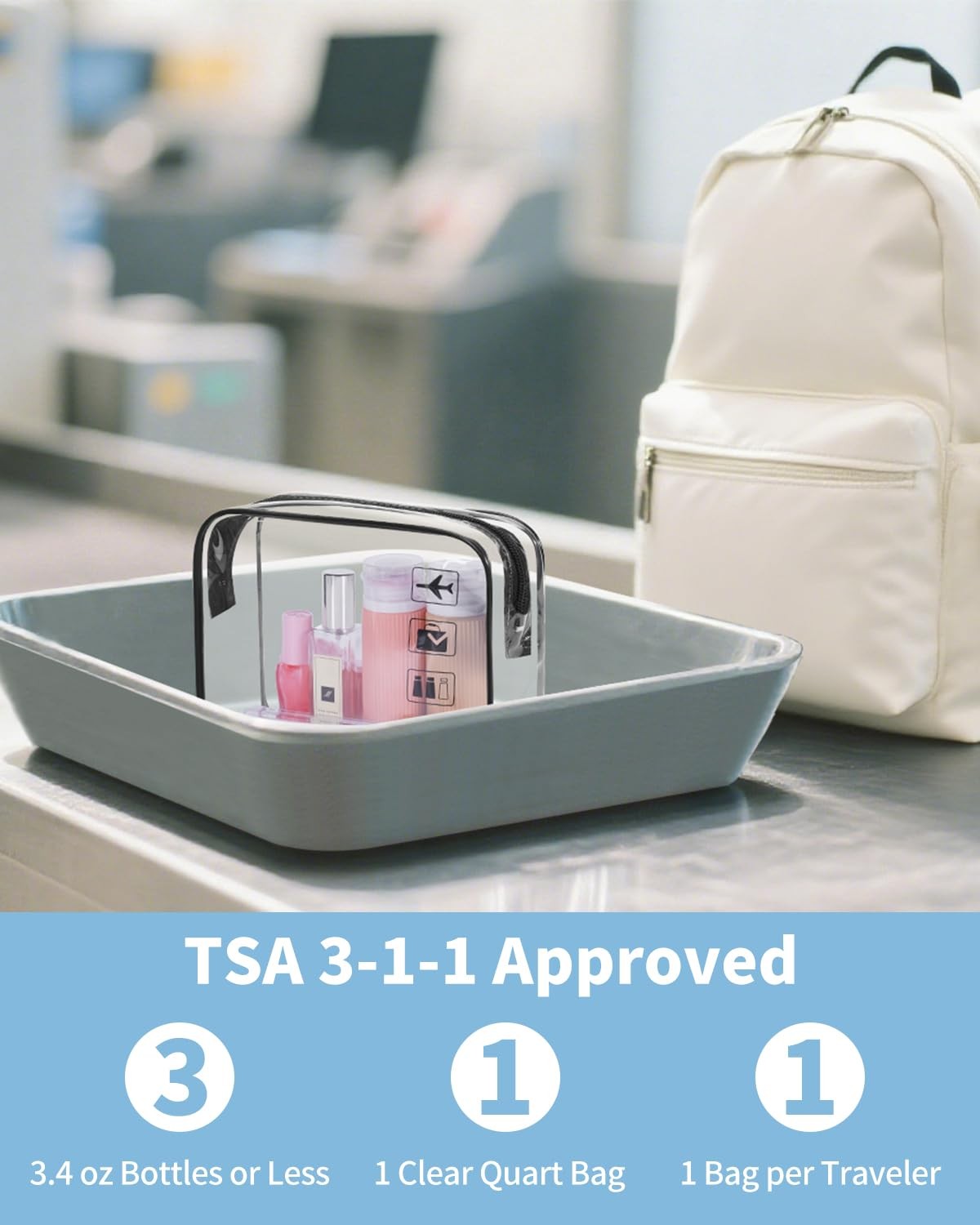TSA Approved Clear Travel Toiletry Bag wih Zippers Pack of 4, Black 4