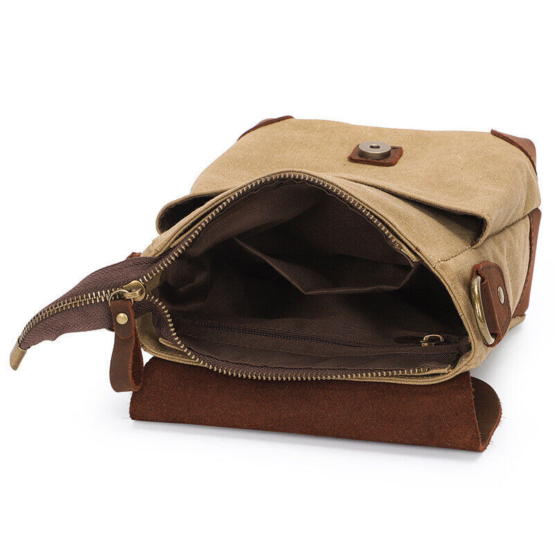 Men Canvas&Leather Shoulder/Messenger Bags 8 inches Business Casual Daypack