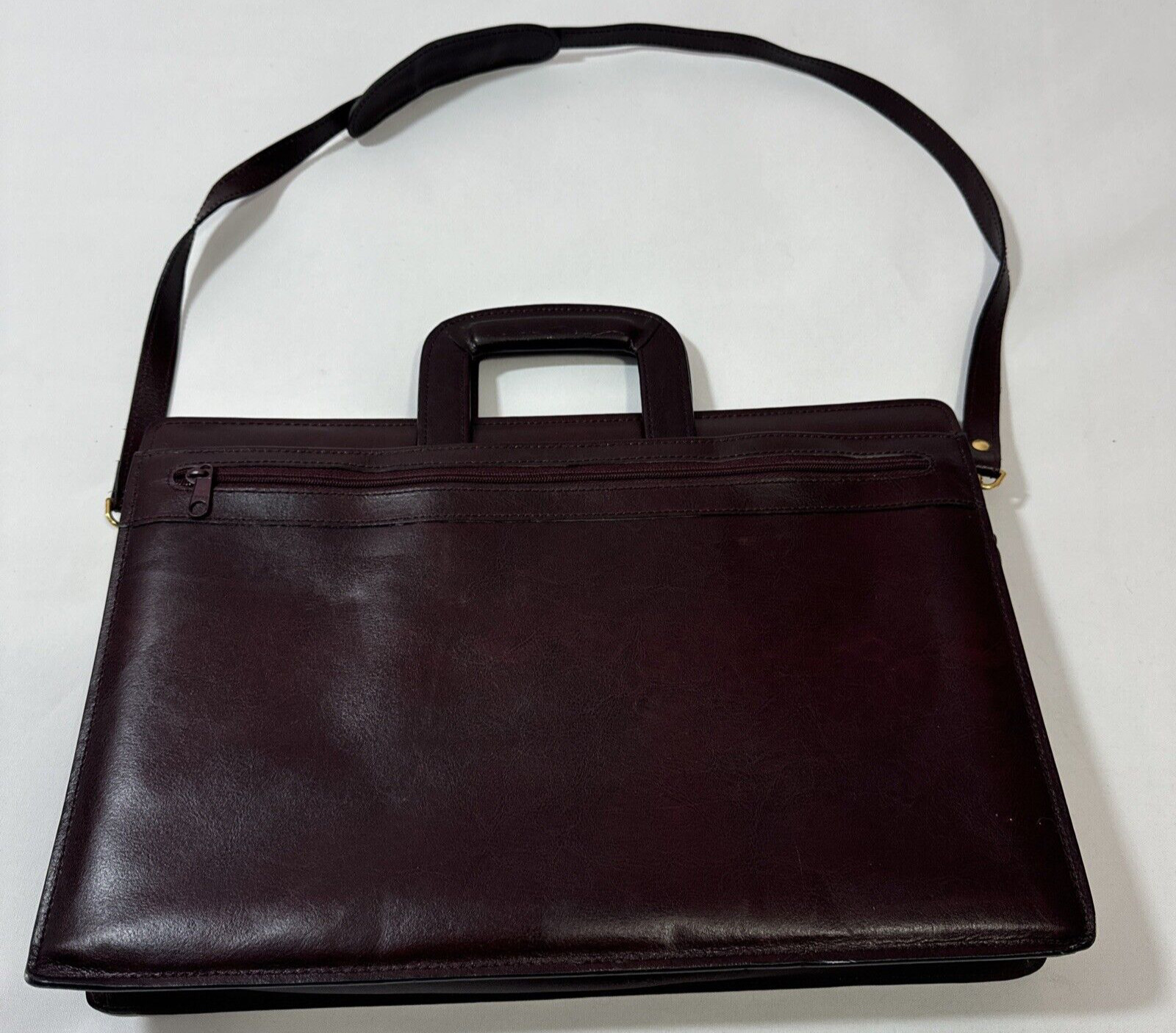 Protocol Portfolio Briefcase Split Leather Double Gusset Burgundy Red Brown