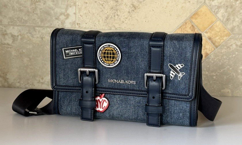 Michael Kors Cooper Embellished Small Trunk Crossbody Bag Denim Multi