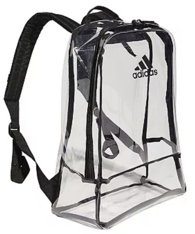 ADIDAS CLEAR 17.5″ GYM SCHOOL BACKPACK 100% TPU BAG BLACK 19L PVC FREE NWT $60