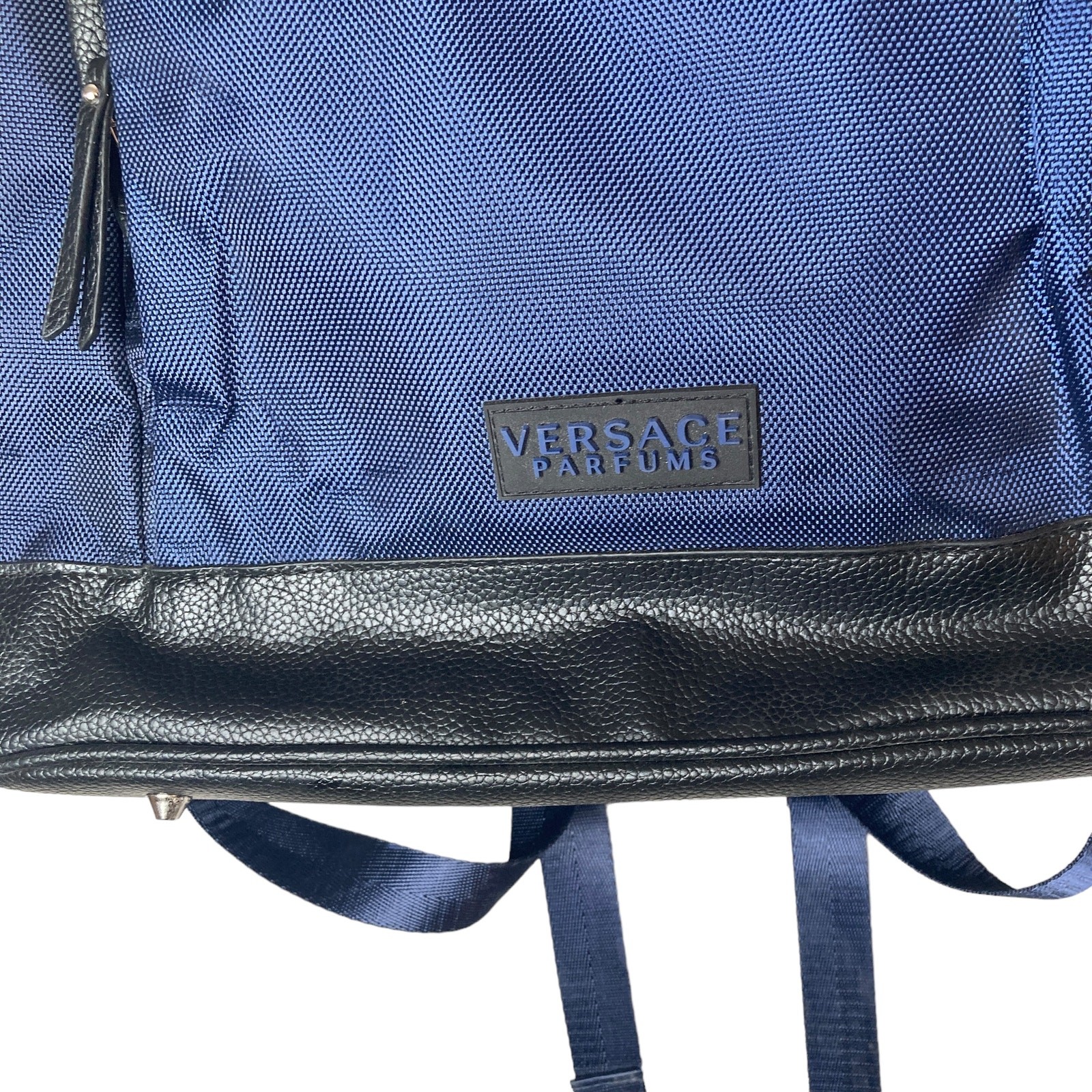 Versace Parfums Mens Back Pack Blue Nylon Leather New COA 16.5×16