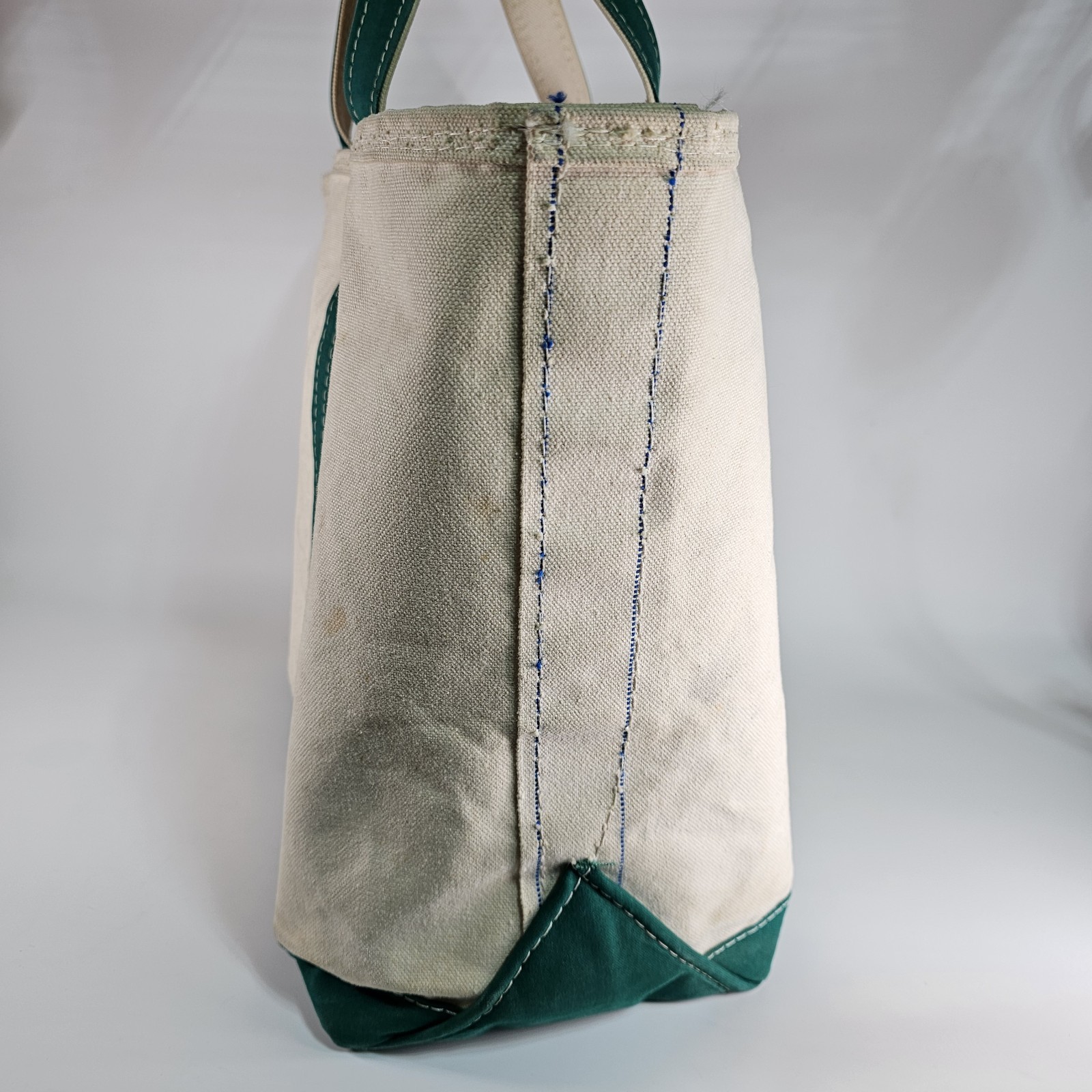 Vtg LL Bean Boat And Tote Bag Canvas Green Zip Top Heavyweight Large 21x13x7