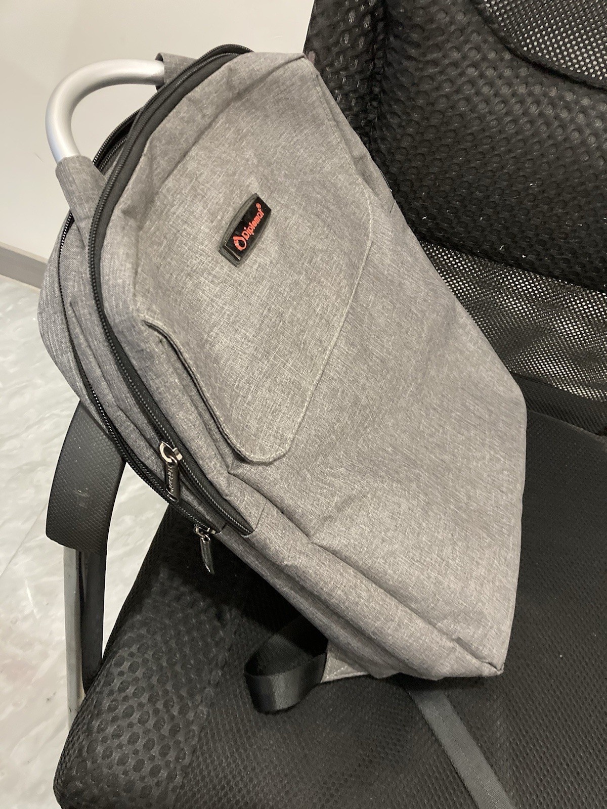 Gray Backpack Zip Closure Padded Adjustable Straps Top Handle