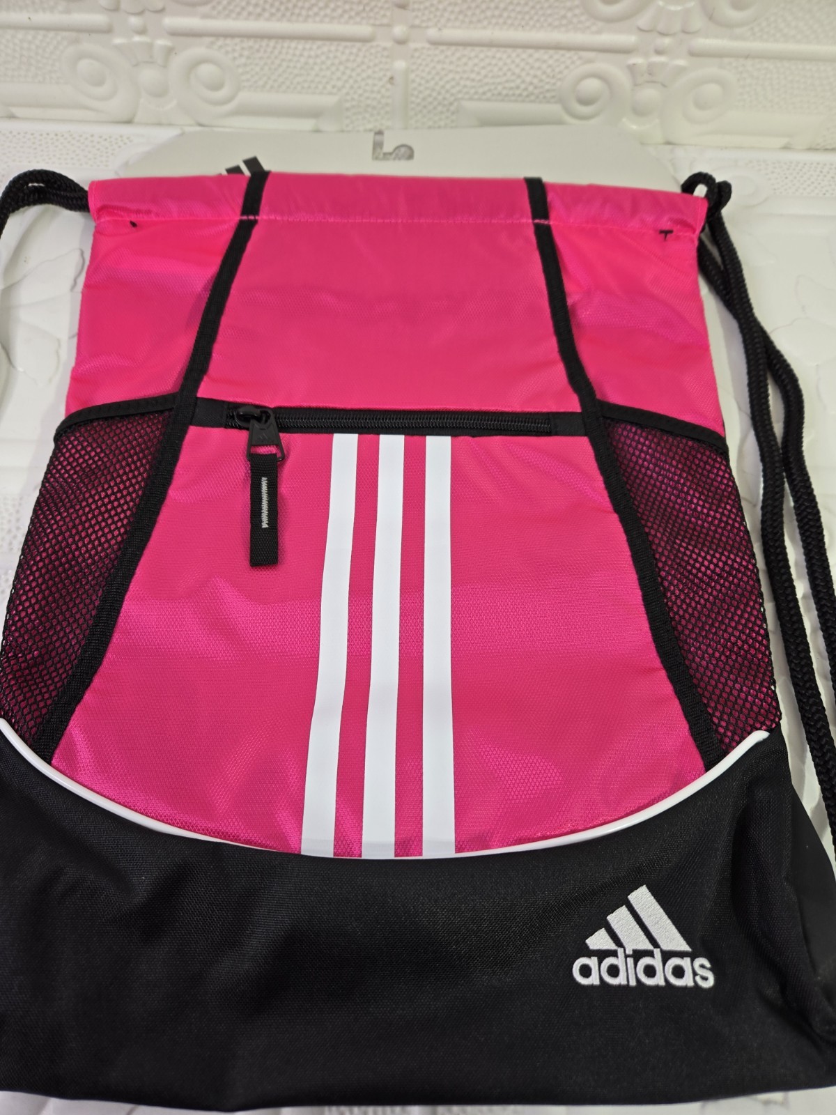 Adidas Alliance II Sports Sackpack Drawstring Bag Zipper Pockets Team Shock Pink
