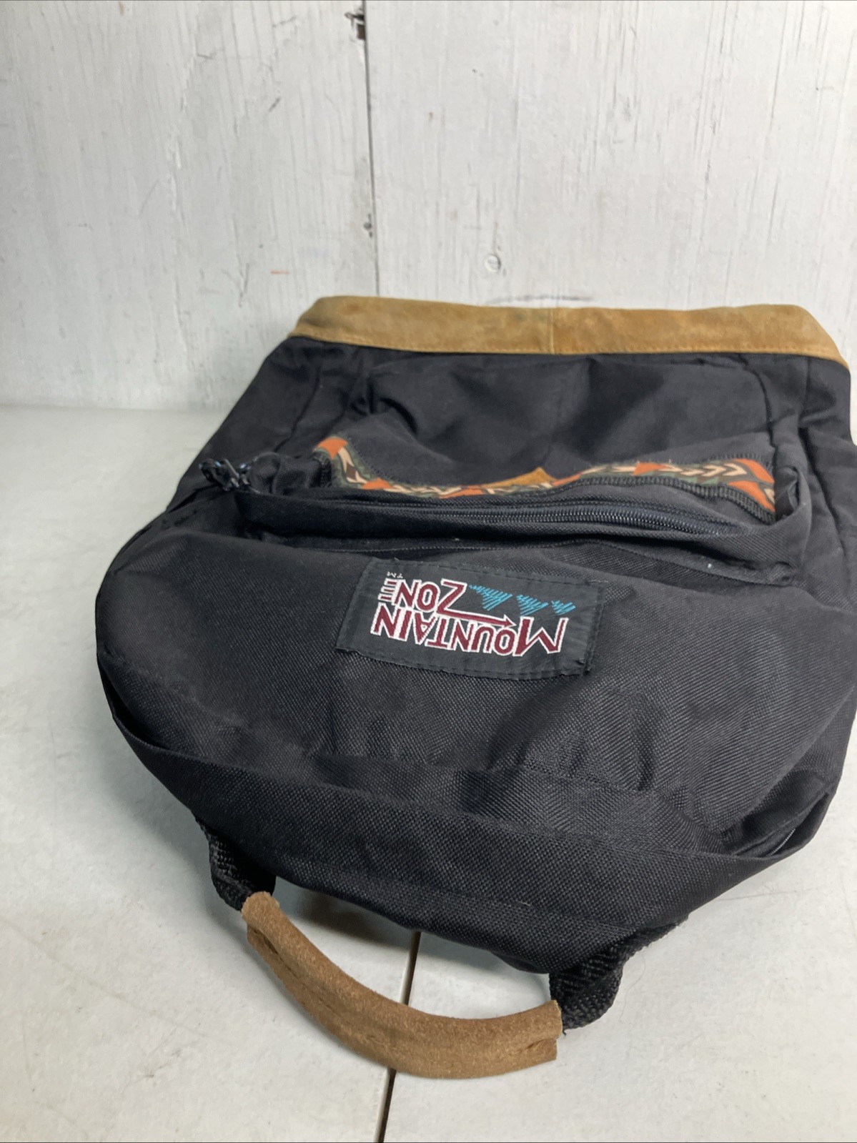 Mountain Zone Backpack Aztec Black Suede Leather Bottom Cool Student Vintage