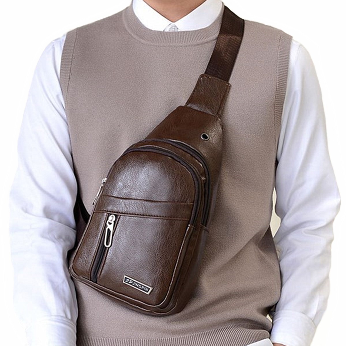 Men’s Multi Layer Single Shoulder Bag Outdoor Leisure Crossbody Bag Chest Bag