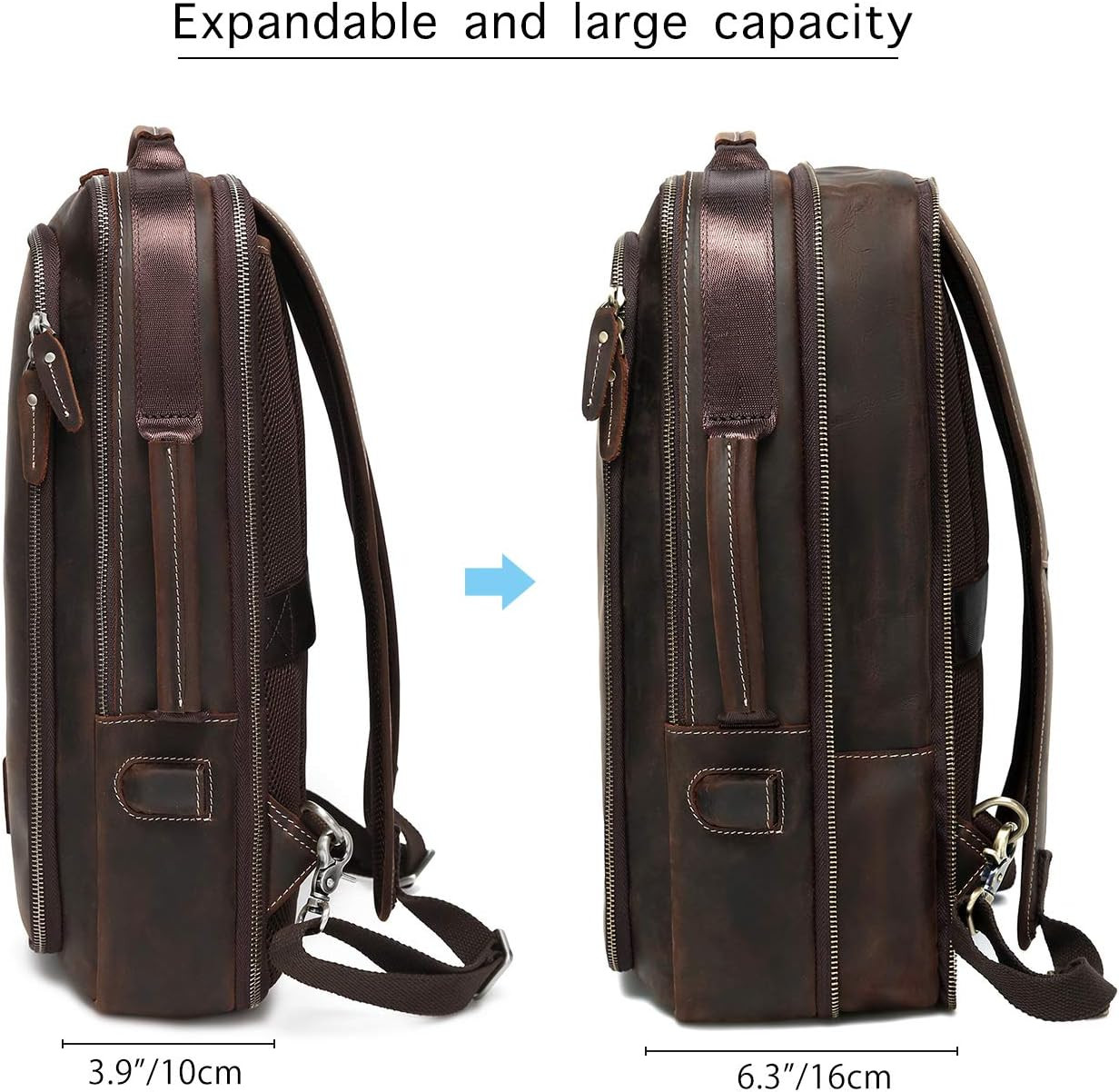 Stylish Men’s Full Grain Leather 15.6″ Laptop Backpack & Travel Tote
