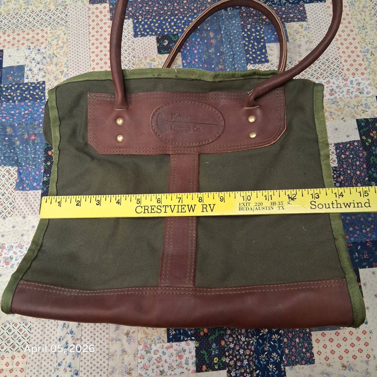 Kathio Luggage Co Canvas and Leather Green Tote Bag Commuter Field Bag 80s 90s