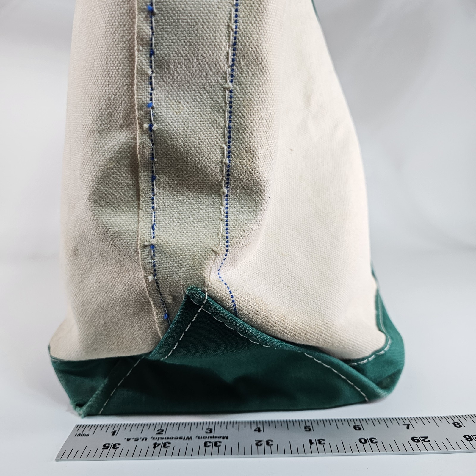 Vtg LL Bean Boat And Tote Bag Canvas Green Zip Top Heavyweight Large 21x13x7
