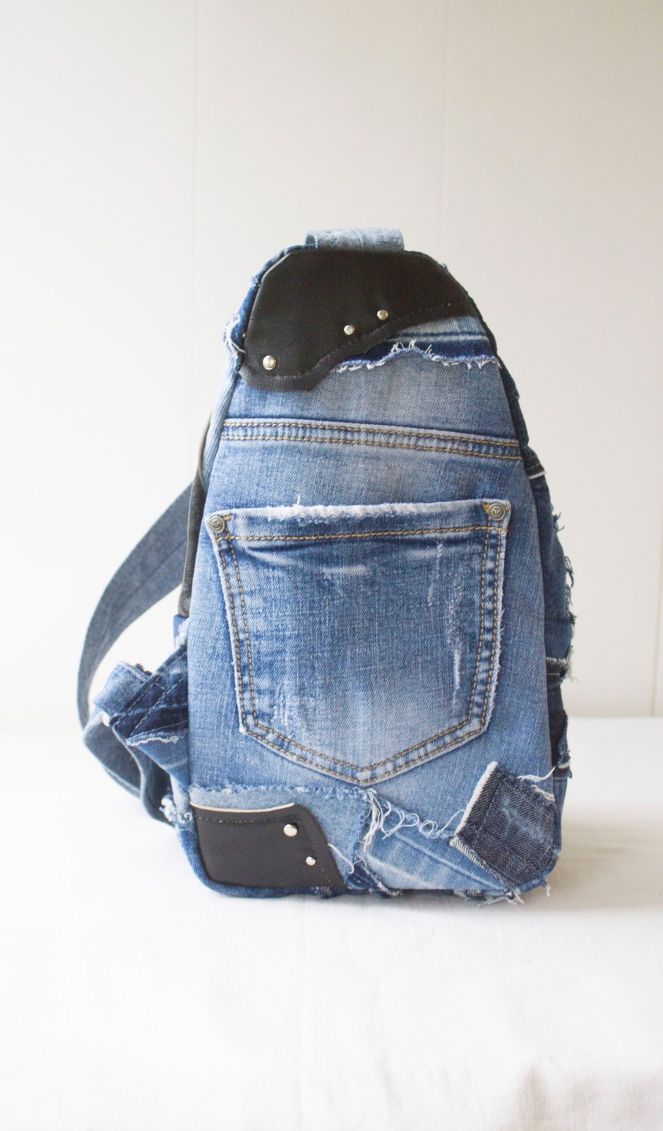 Denim single-strap chest backpack Upcycling Unisex sling bag