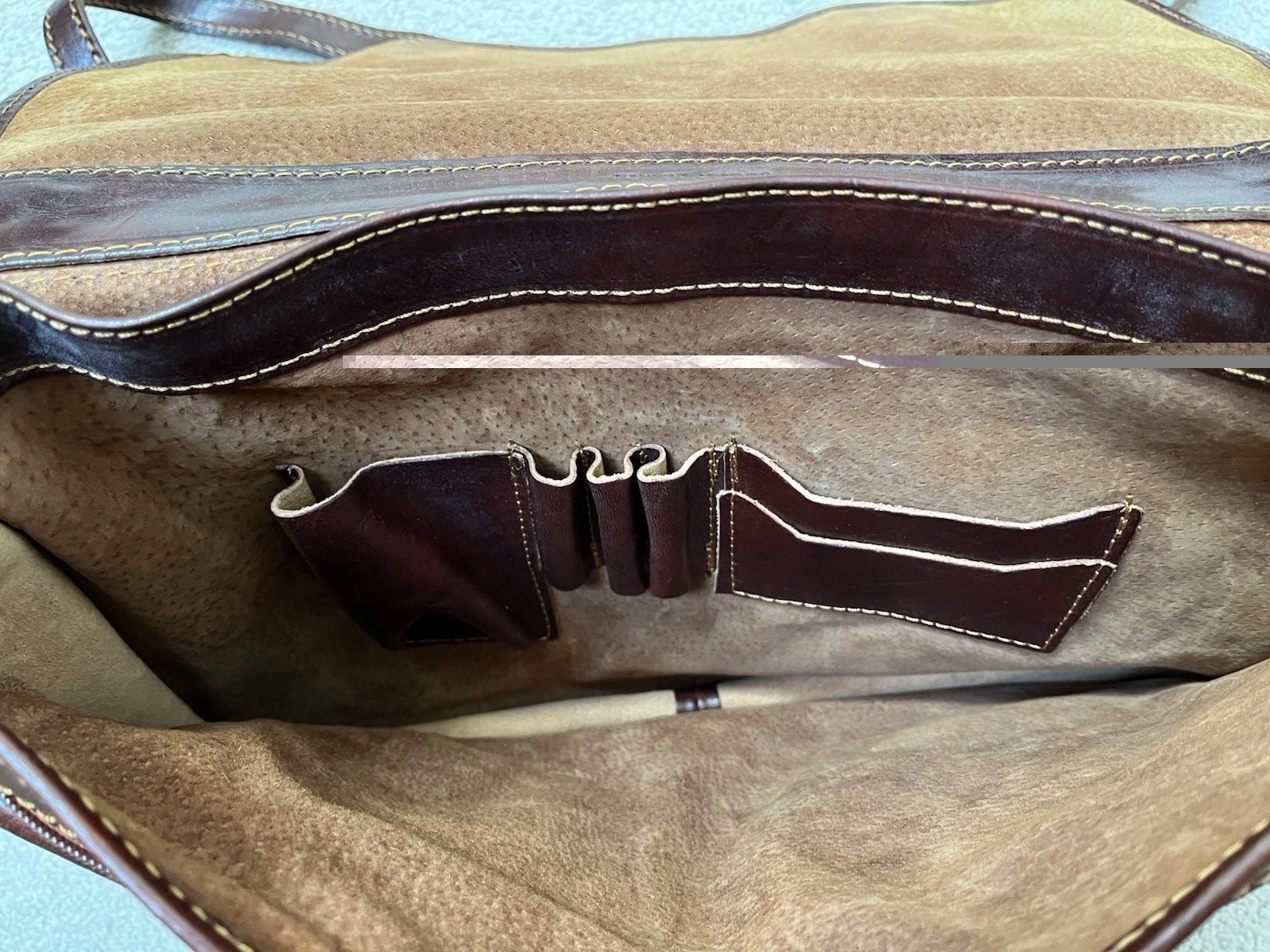 Italian Leather Messenger Computer Commuter Briefcase Bag Brown Strap Snap