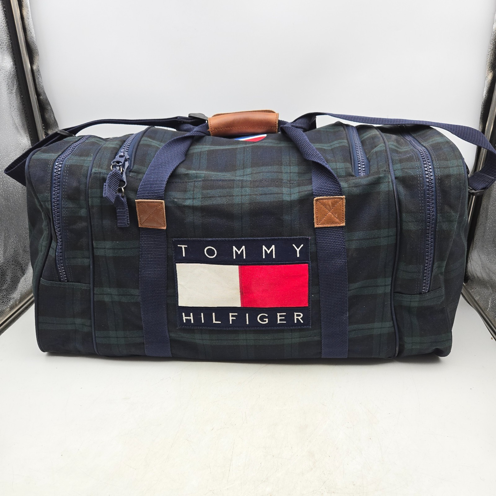 Vintage Tommy Hilfiger Duffle Bag Tartan Plaid Pepsi Cola Flag Large 90s Y2K