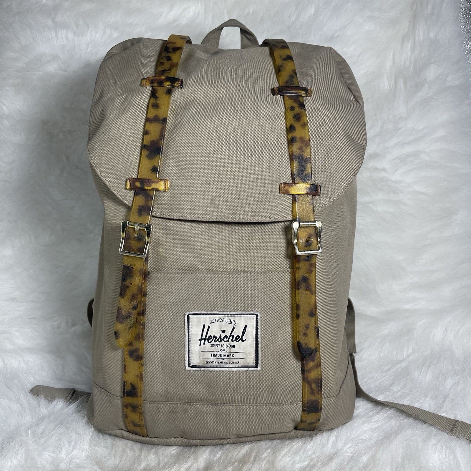 Herschel Little America Backpack Beige Khaki Tortoise Buckle Laptop Bag