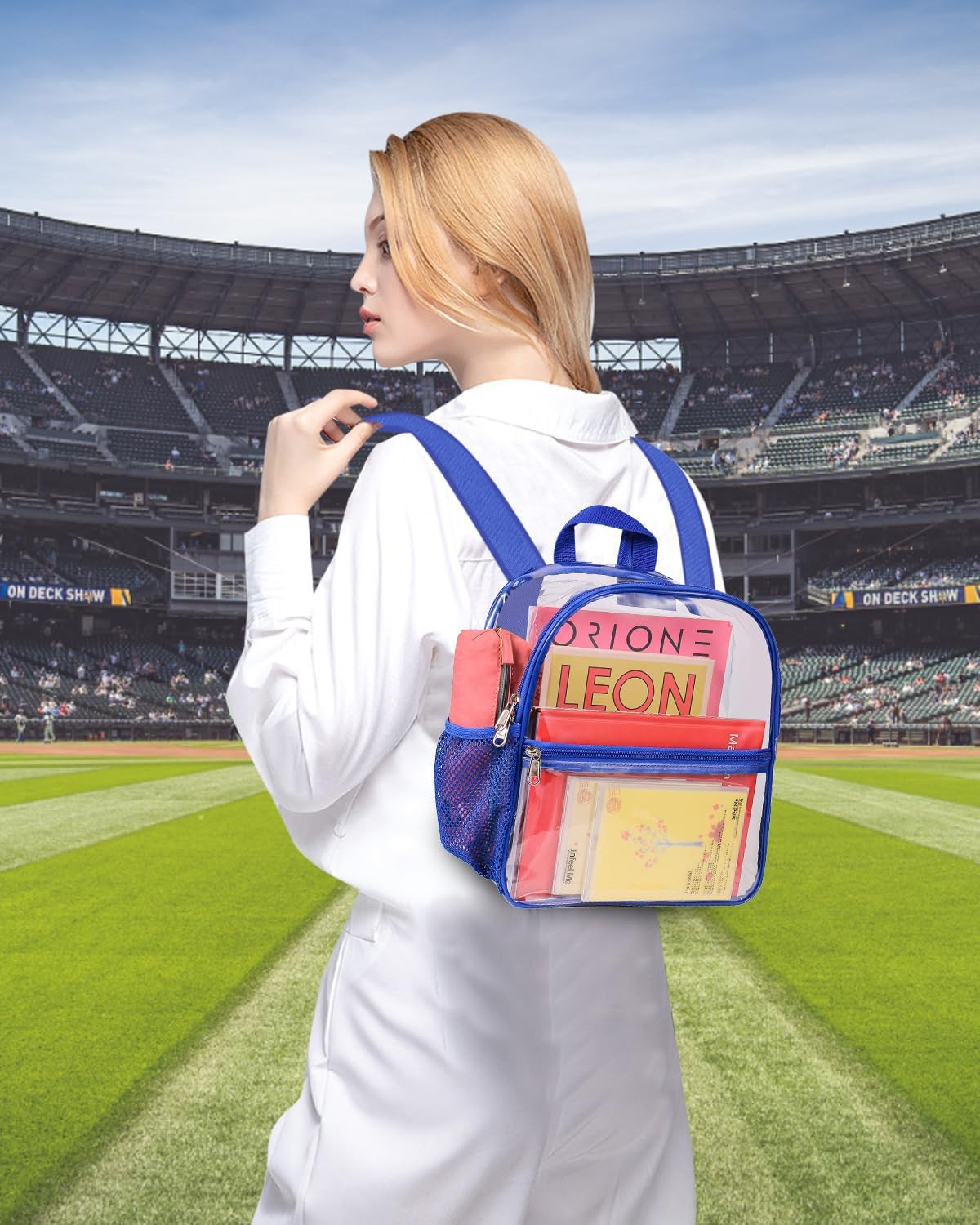 Clear Backpack for Stadium Events, 12X12X6 Small Clear Plastic Bag with Reinforc