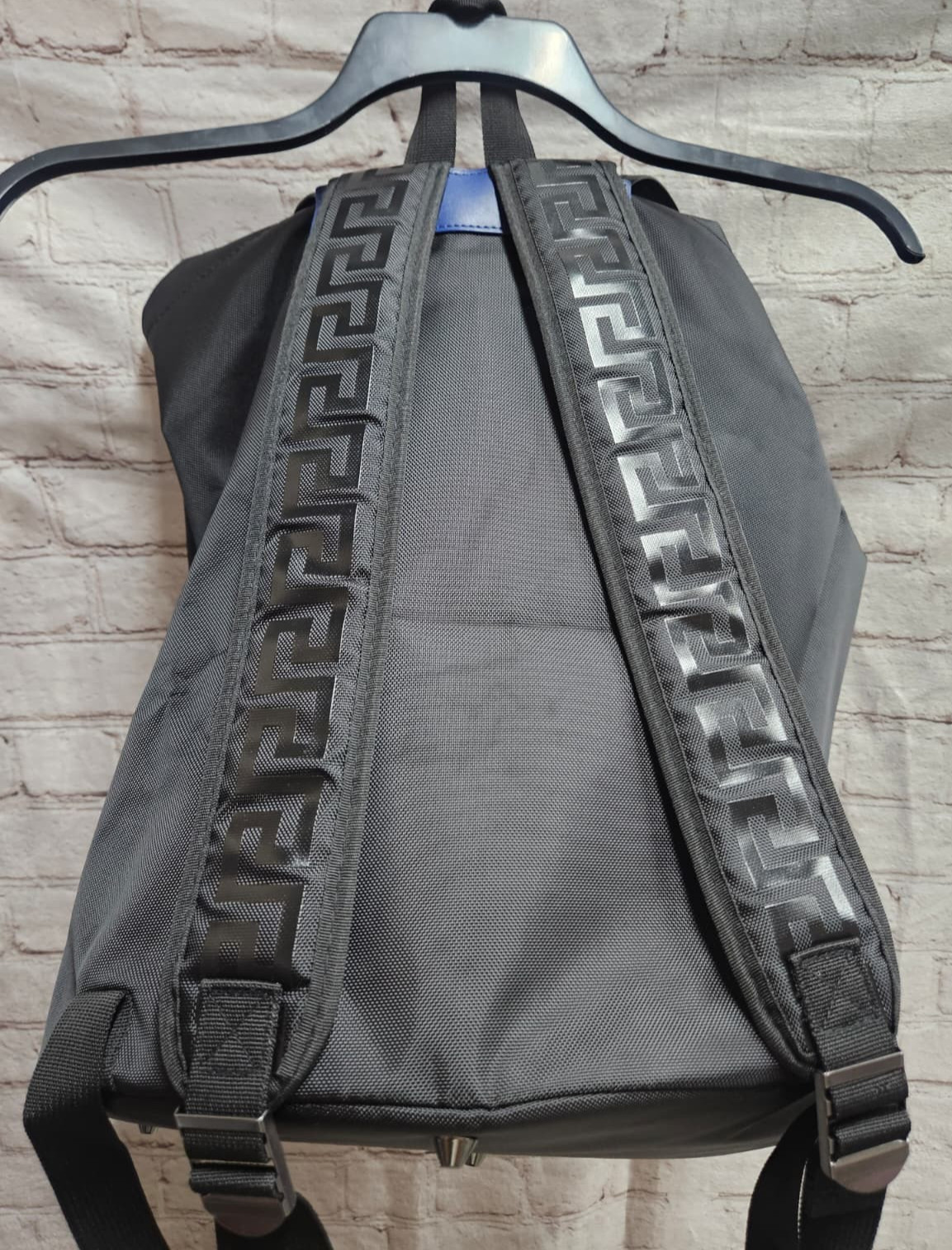 Versace Parfums Black Nylon Drawstring Travel Backpack – Large Blue Medusa Logo