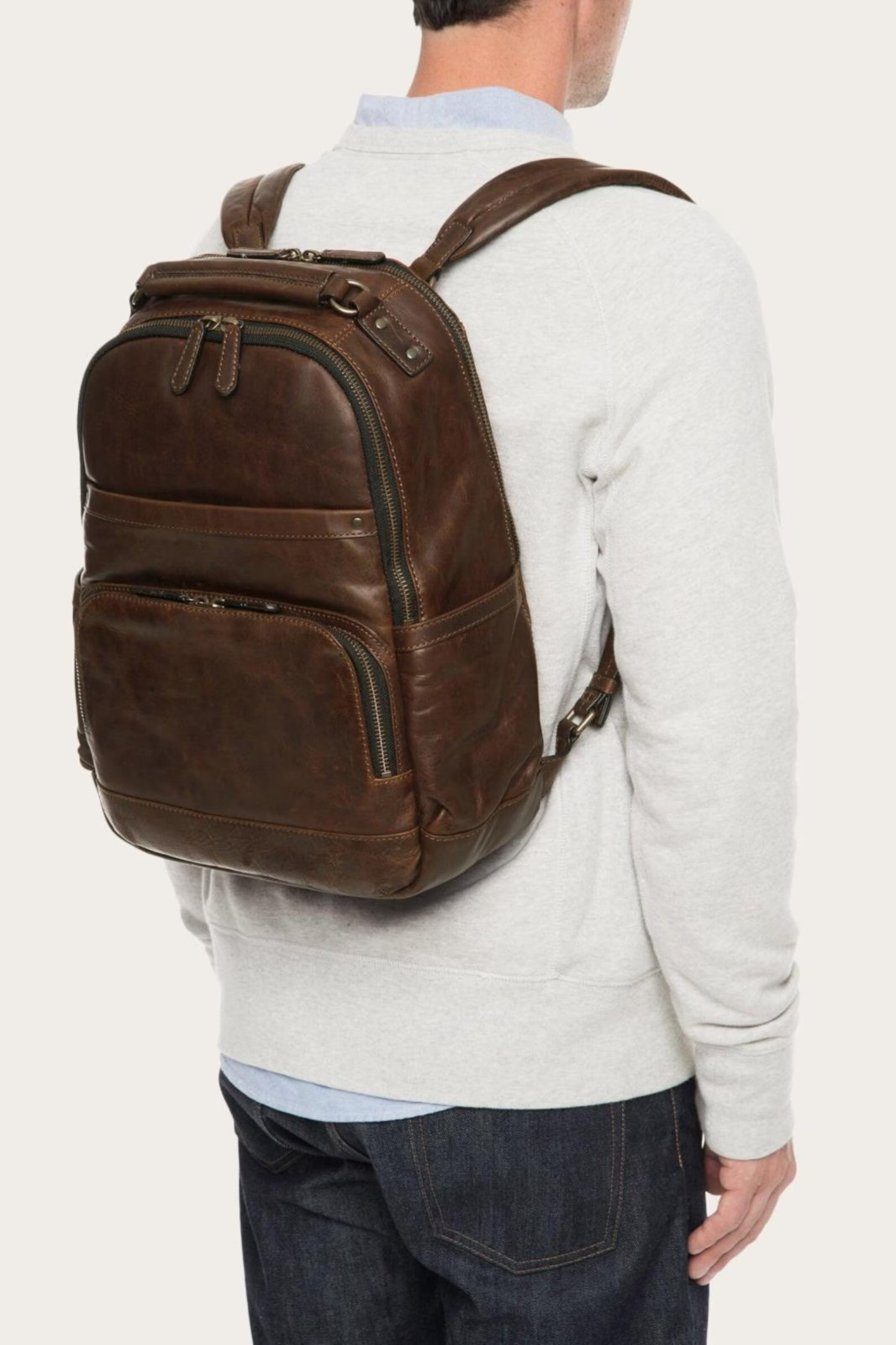 FRYE Leather Backpack -Logan Model Frye Mens Logan Backpack Bag Cognac One Size