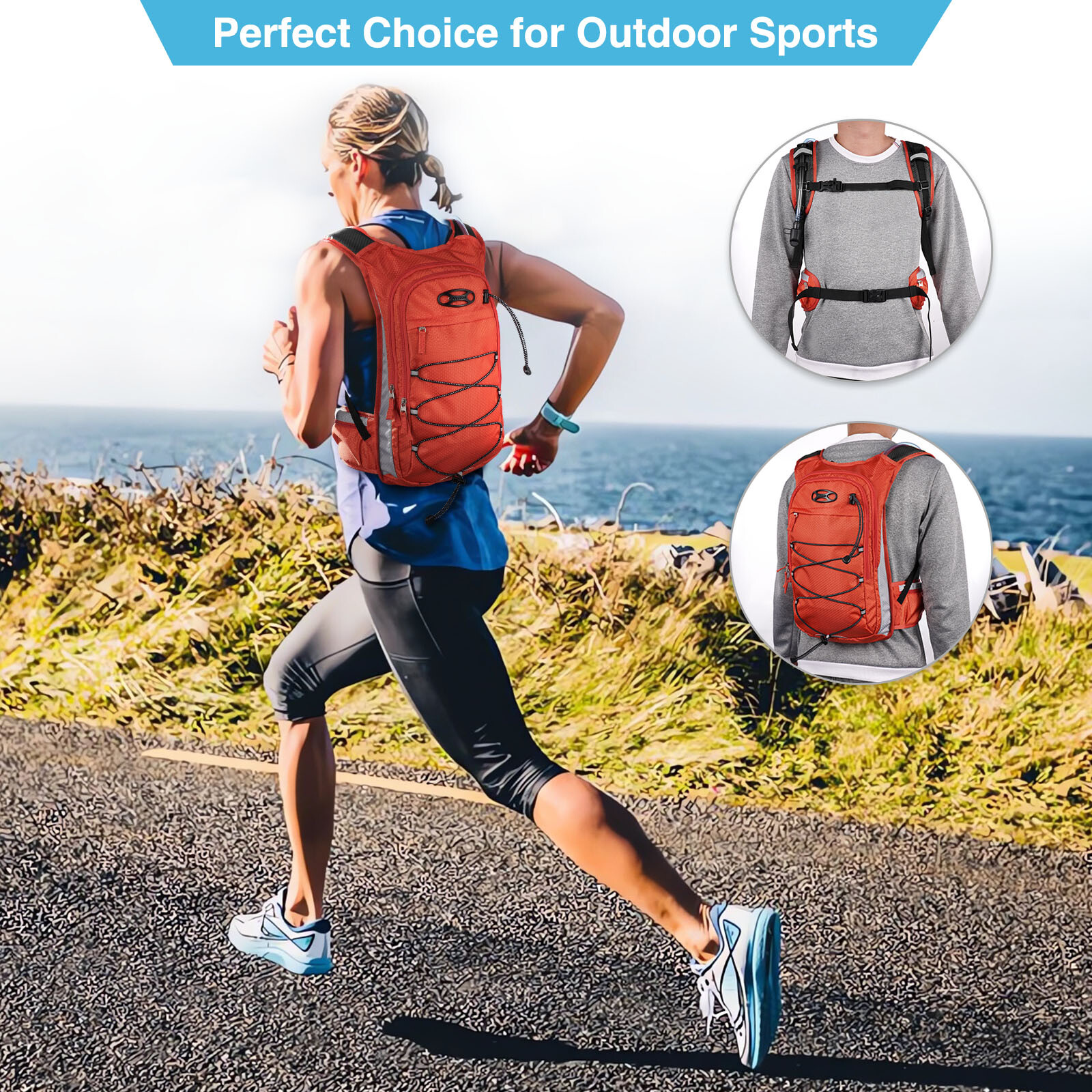 3L Water Bladder Bag Hydration Backpack Hiking Camping Cycling Outdoors – Orange