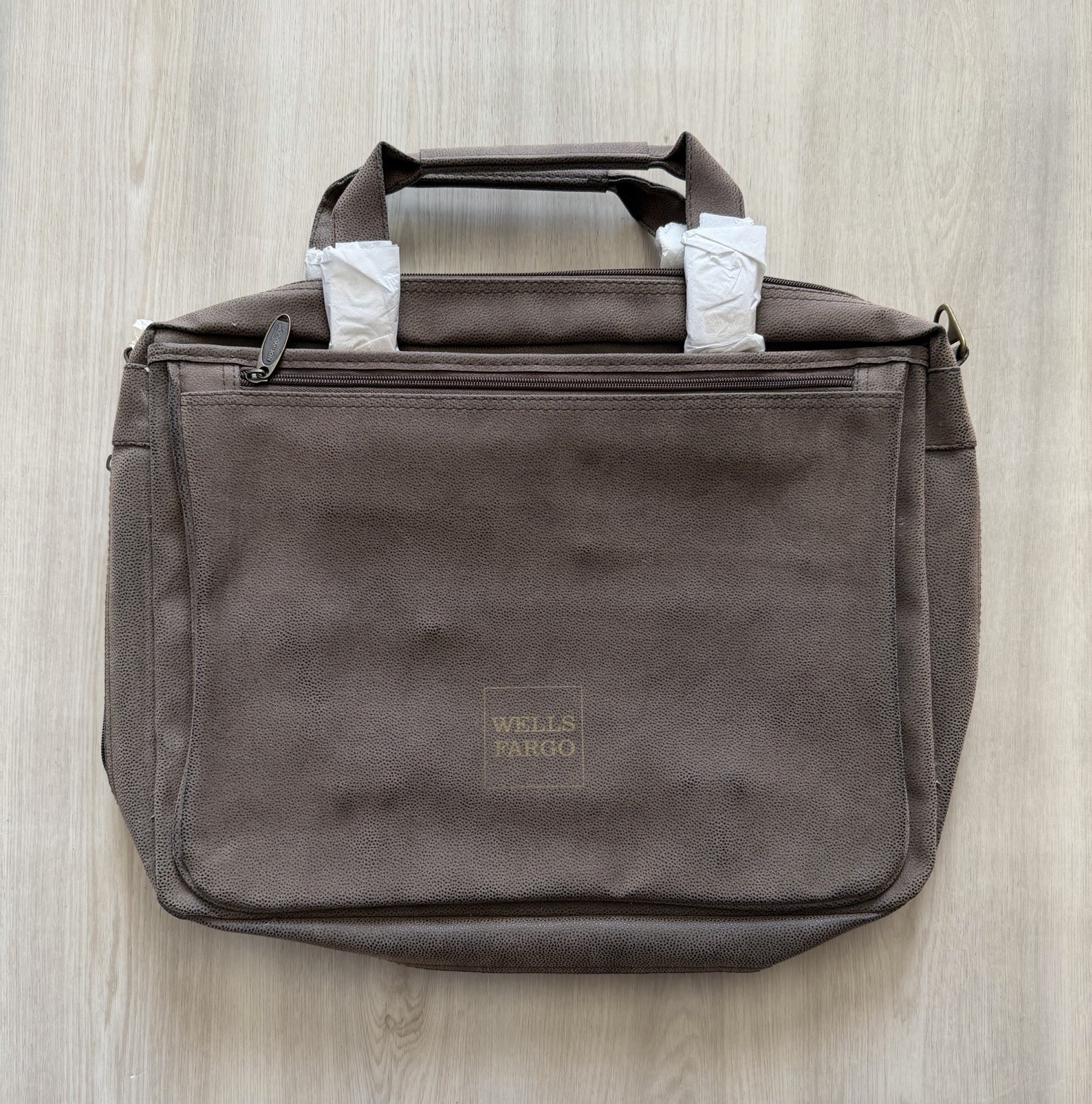 New Vintage Wells Fargo Faux Suede Distressed Leather Messenger Money Satchel