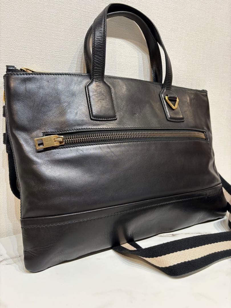 Bally Trainspotting 2Way Briefcase Leather Black Shoulder Bag Used From Japan