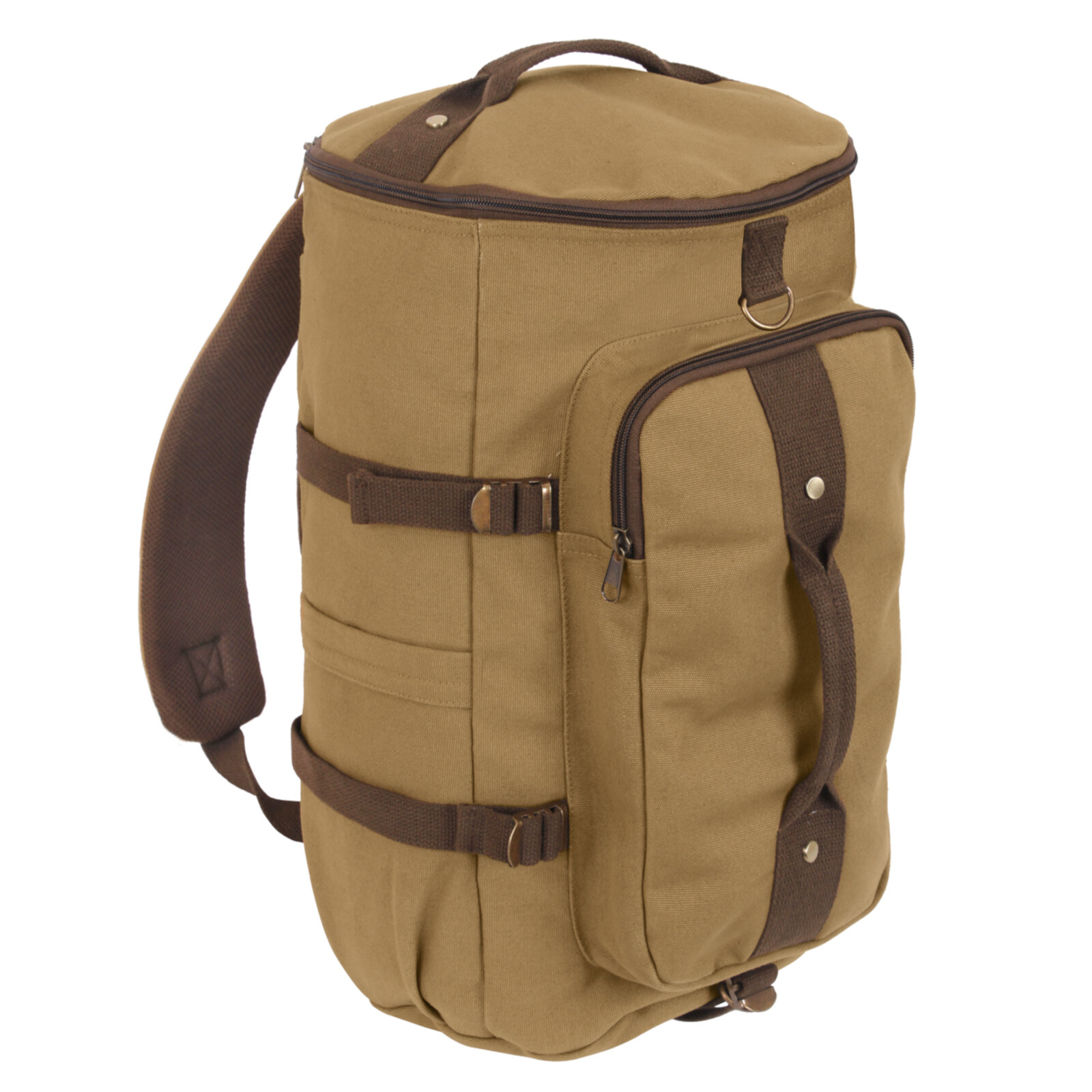 Coyote Brown/Brown Two-Tone Convertible Cotton Canvas Duffle Backpack 19″ X 11″