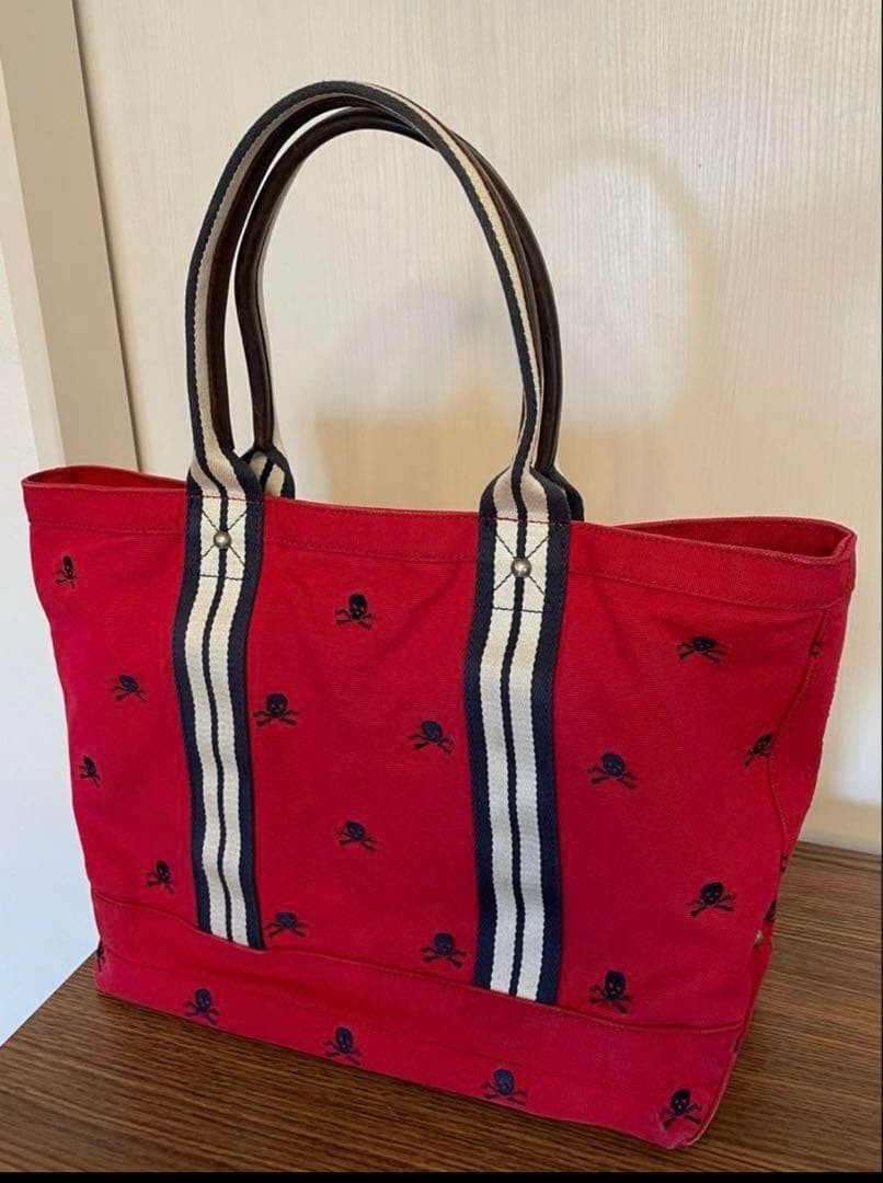 [Rare] Rugby Ralph Lauren Tote Bag Canvas Leather Skull Shoulder Bag