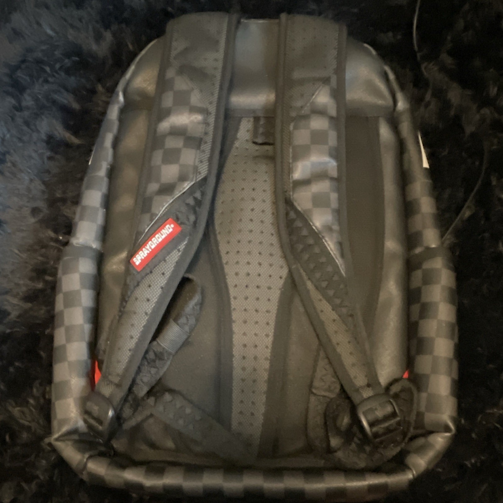 Sprayground Checkered Backpack Zip Closure Adjustable Straps Pockets Black/Gray