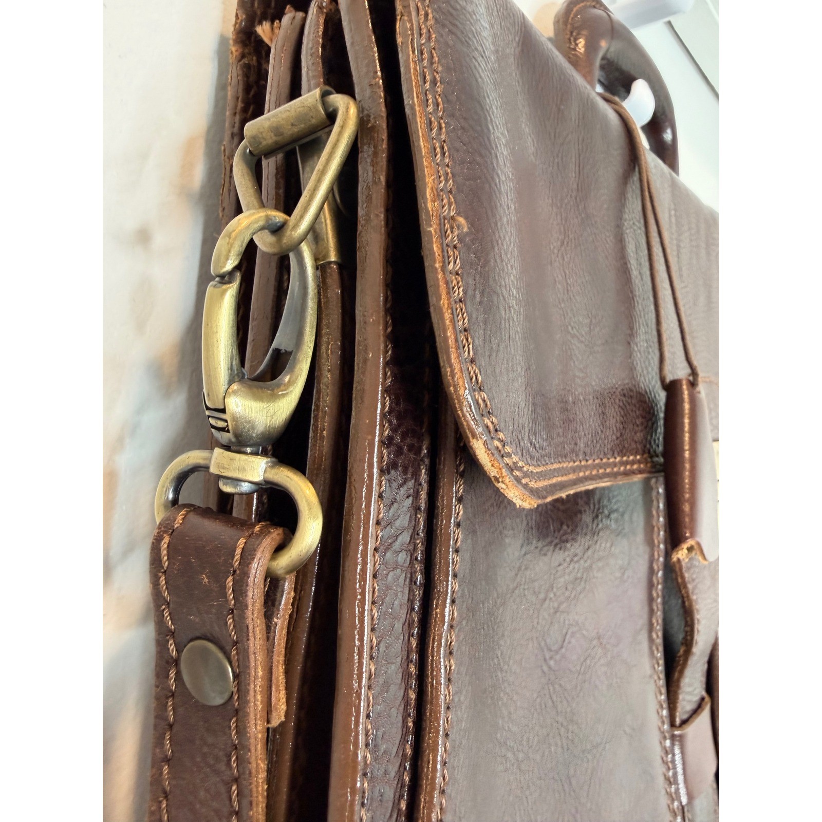 Vintage Dark Brown Pebble Leather Briefcase Messenger Bag w/Shoulder Strap ITALY