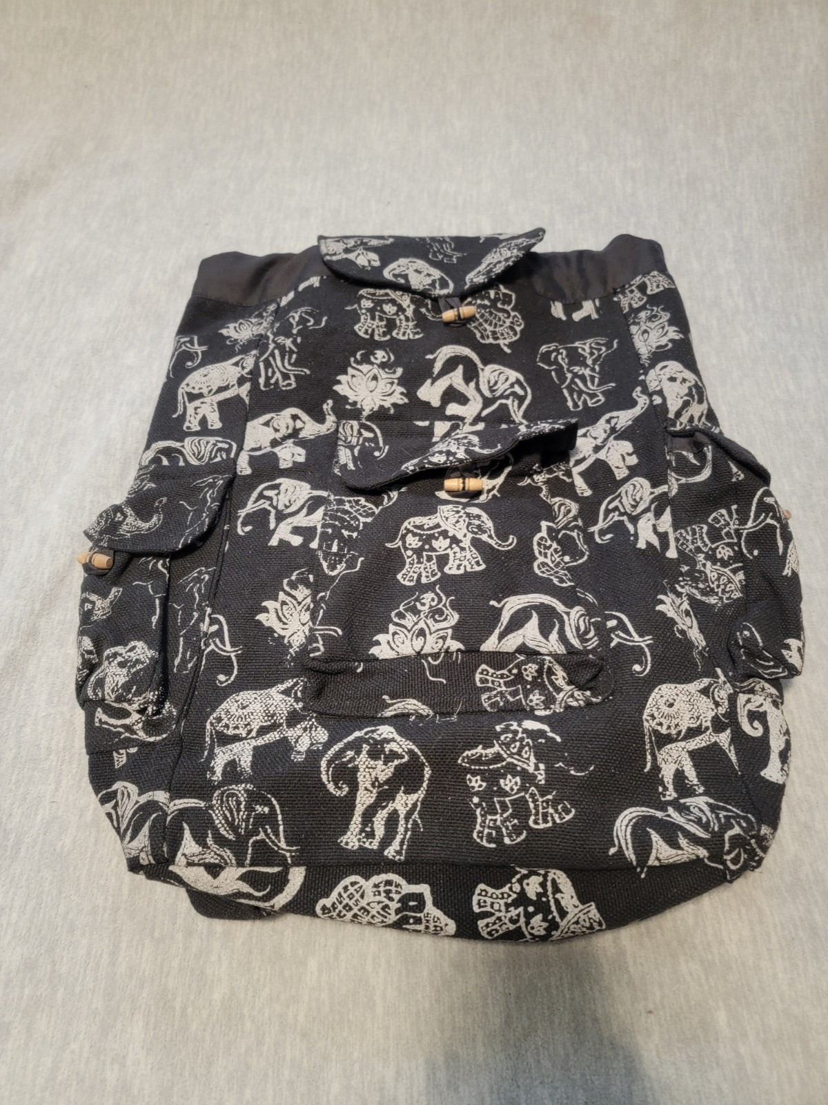 Elephant Print Hemp Backpack  | Eco Friendly | Boho | Handmade | Unisex | Nepal