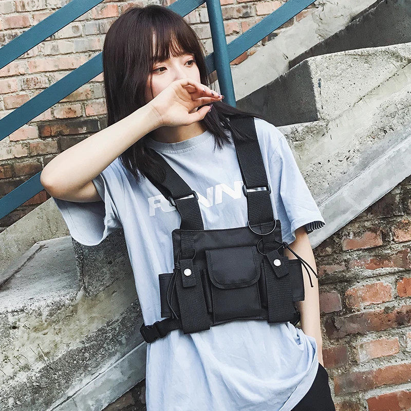 Waist Pack Nylon Adjustable Vest Hip Hop Streetwear Functional Tactical Chest Ri