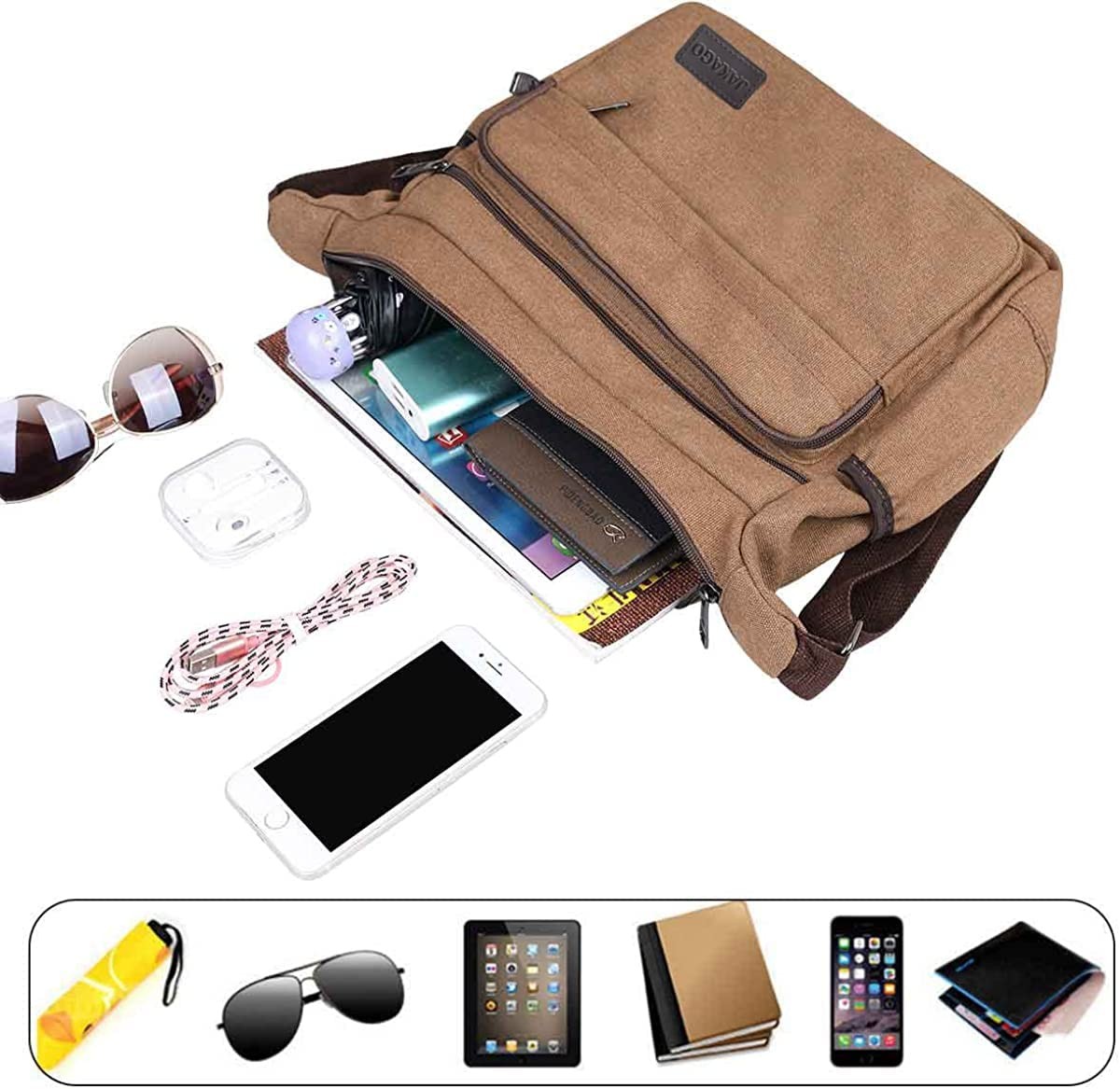 Canvas Messenger Bag Multi Pockets Shoulder Bag for Men Women Casual Cross bo…