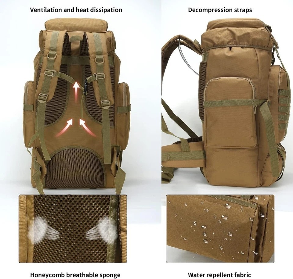 80L/100L Outdoor Travel Backpack Rucksack Camping Tactical Hiking Trekking Bag