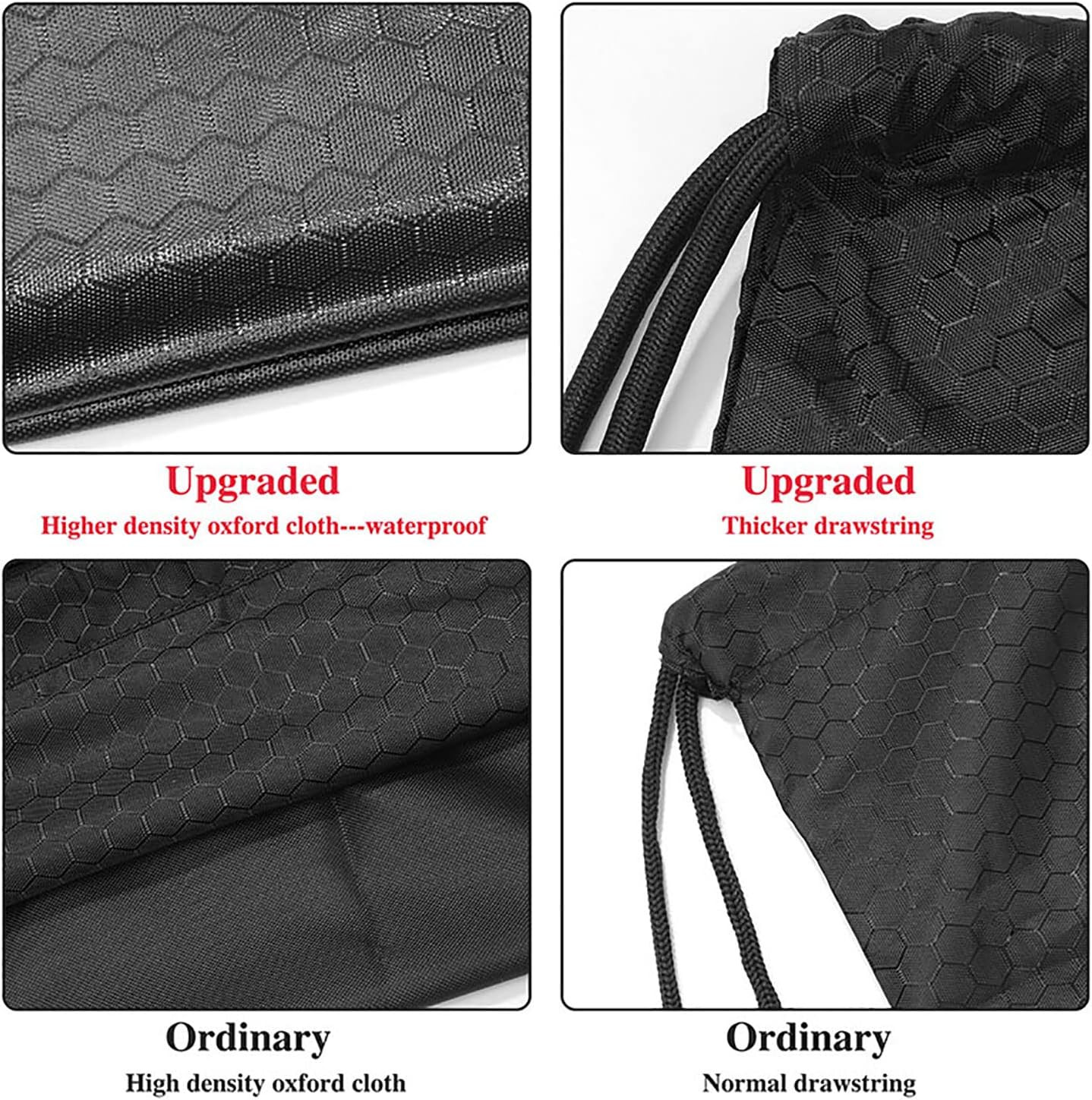 Waterproof Drawstring Backpack Bag with Zip Pocket Gym Travel Sack Oxford