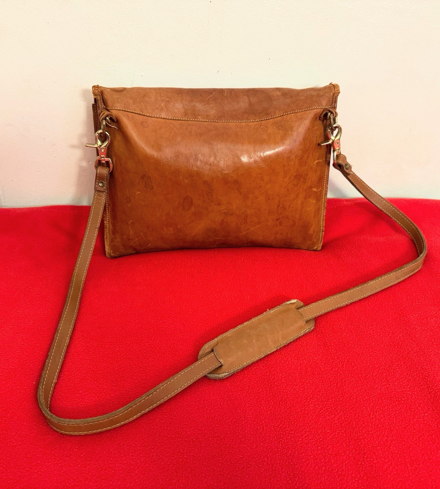 Il Bisonte W/5 Compartment Clutch Messenger Tan Leather Bag Italy Made Vintage