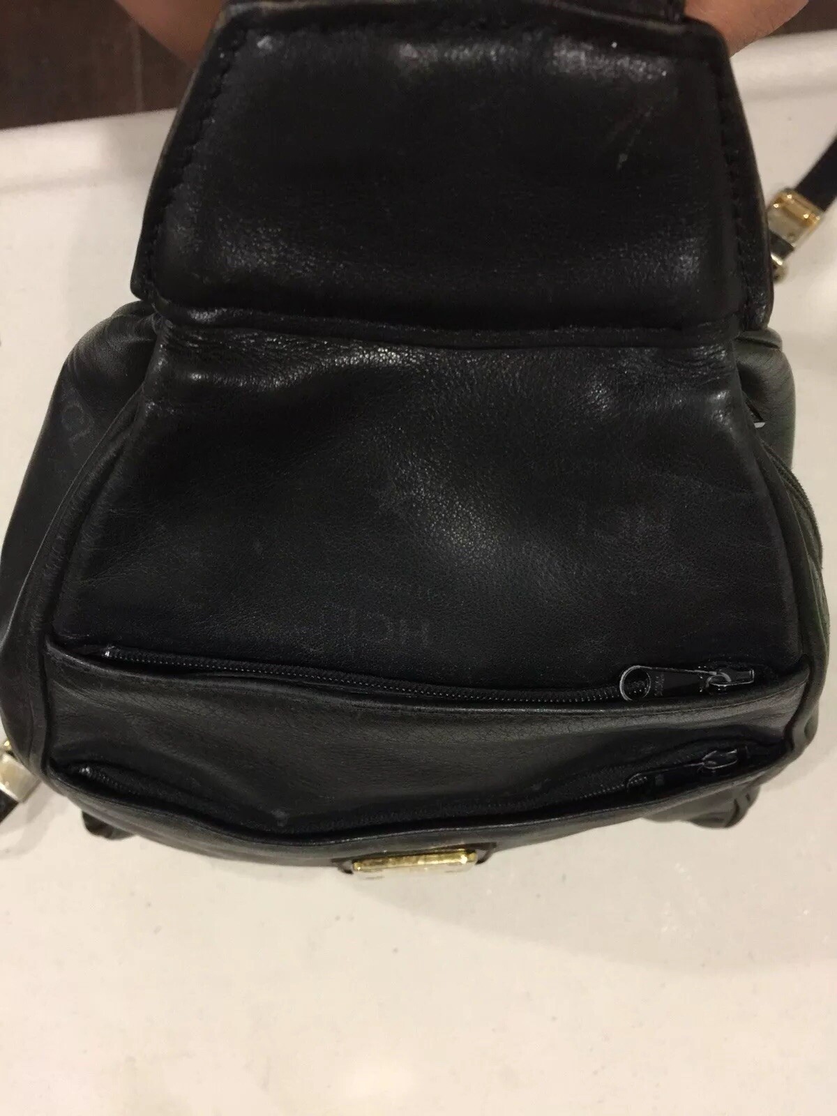 VTG❤️ Rare HCL Germany Triangle Backpack Made In Spain Black Leather EUC!