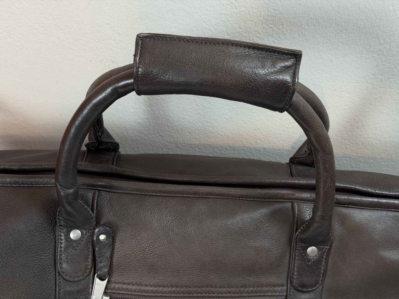 Vintage Brown Leather Duffle Bag Weekender Sony Pictures Promotional 22x13x8