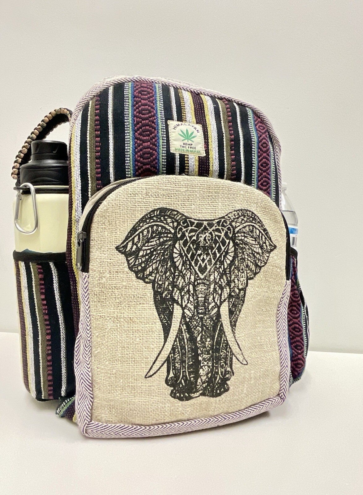 Handmade Hemp Backpack Elephant With Laptop Pocket Nepal Fair Trade Hiking Boho