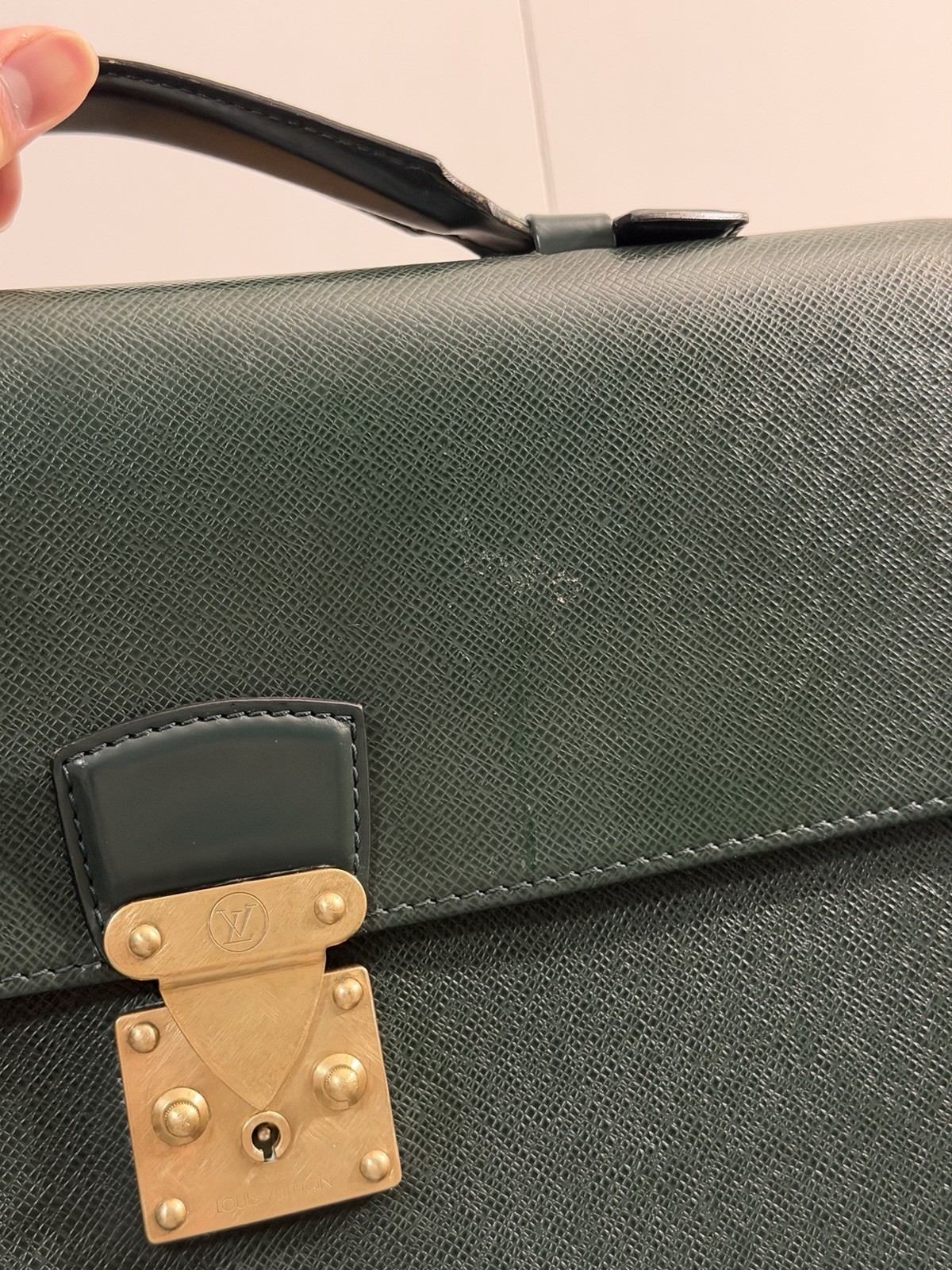 Louis Vuitton Black Briefcase Brass Hardware Push Lock Men Designer