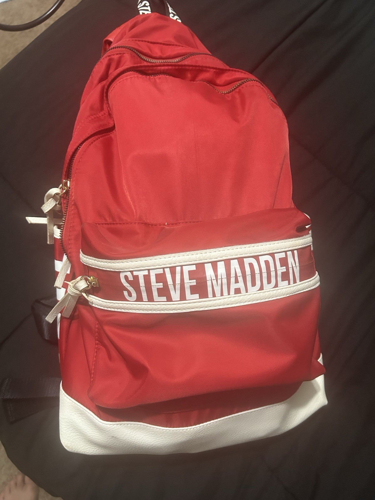 Steve Madden Red/White Medium Backpack, Zipper Closure, Adjustable Strap