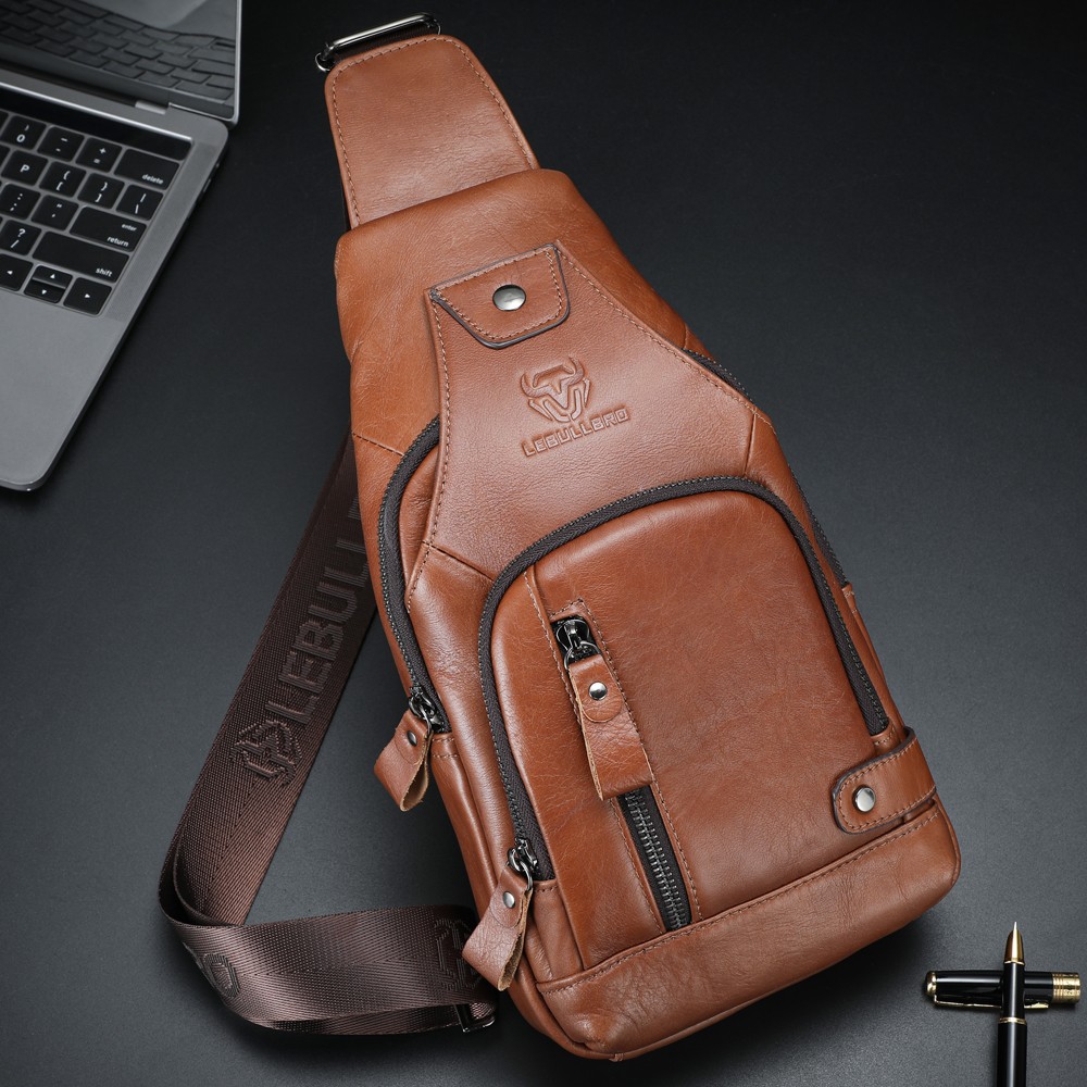 Mens Sling Backpack Cowhide Genuine Leather Chest Crossbody Shoulder Bag New