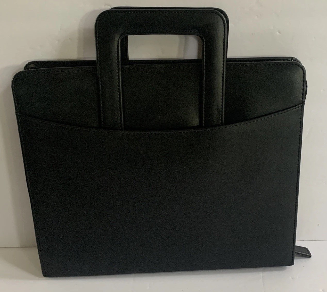 Attache Portfolio Briefcase Bag Black Faux Leather Retractable Handle Travel 13”