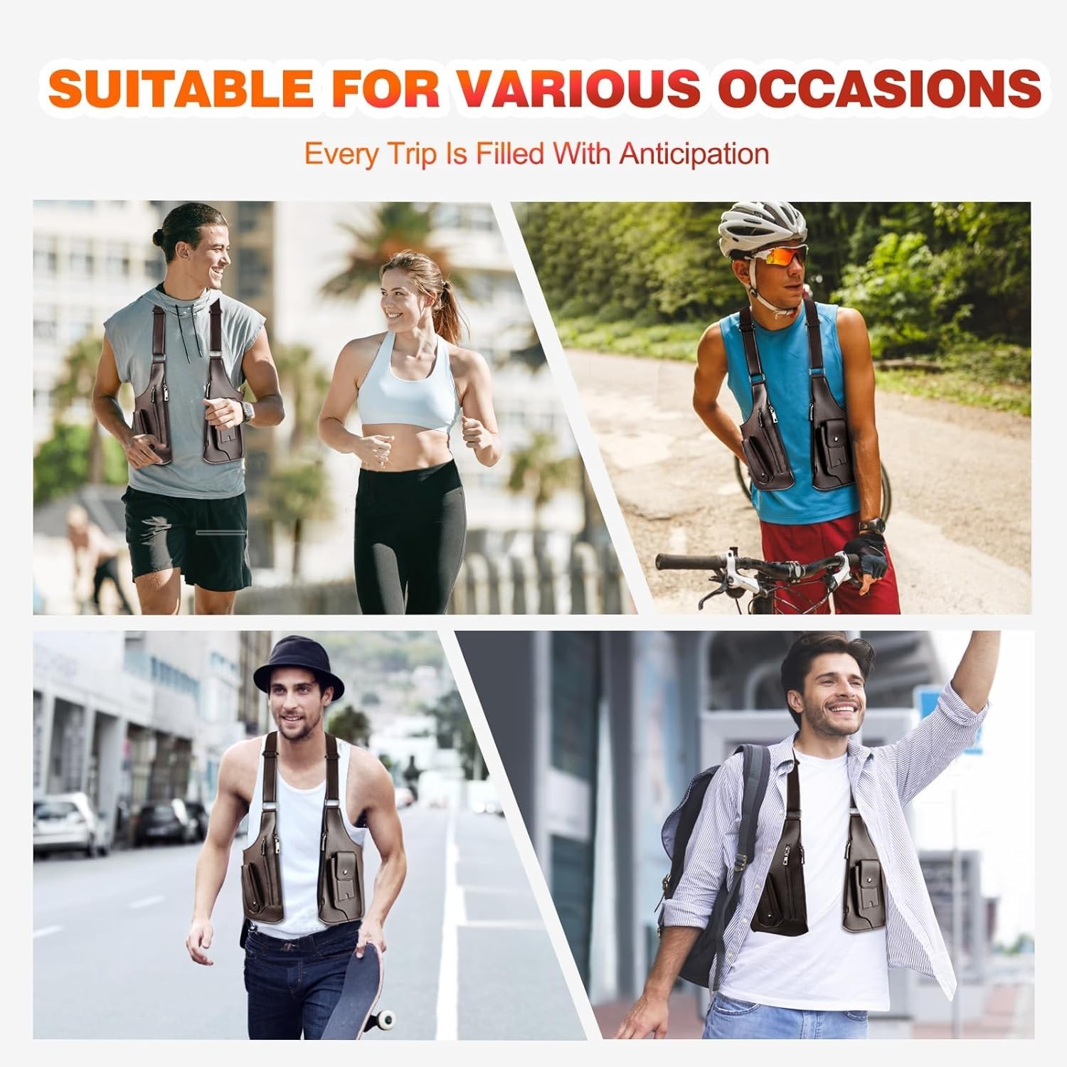 Shoulder Bag, Premium Leather Adjustable Underarm Shoulder Bag for Men