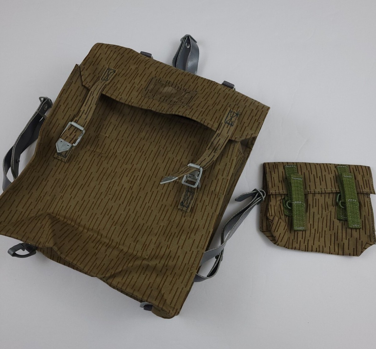 Vintage East German Cold War Rain Camo Heavy Hardware Bag W Pouch Rare Army Vtg