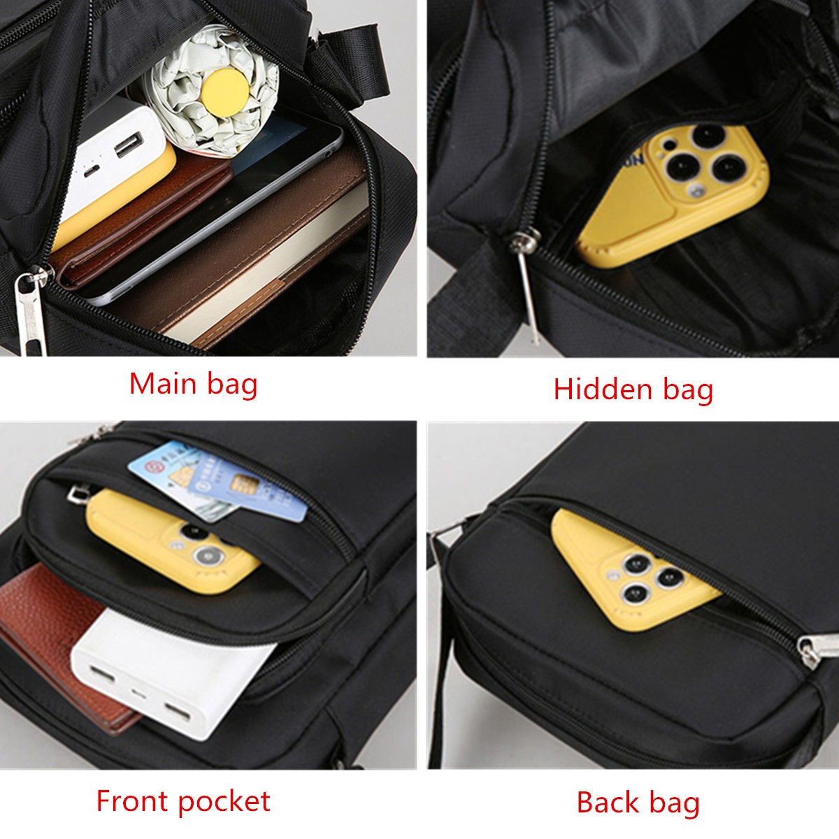 Men’s Shoulder Bag Casual Crossbody Bag Waterproof Fabric Multi Pocket Design