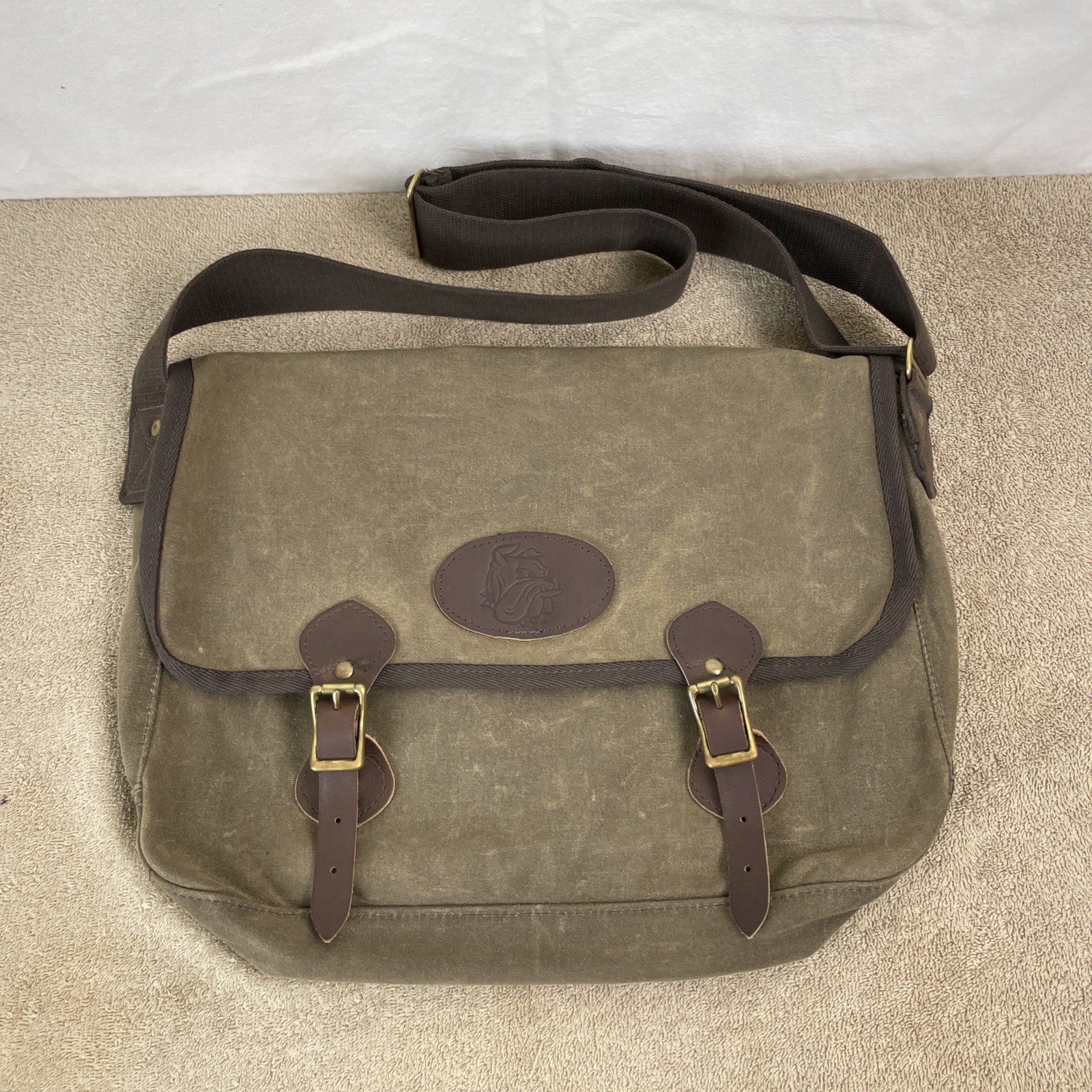 Frost River Messenger Laptop Bag MN Duluth Bulldog Patch Leather Canvas