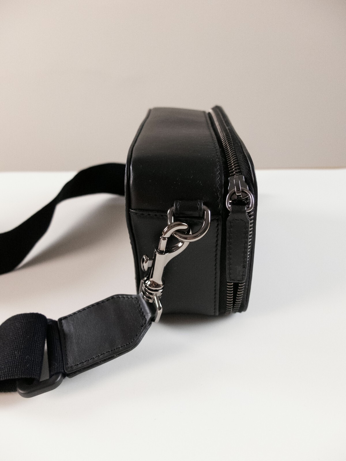 (NO CUSTOMS TAX) VERSACE La Greca Greek key black leather crossbody camera bag
